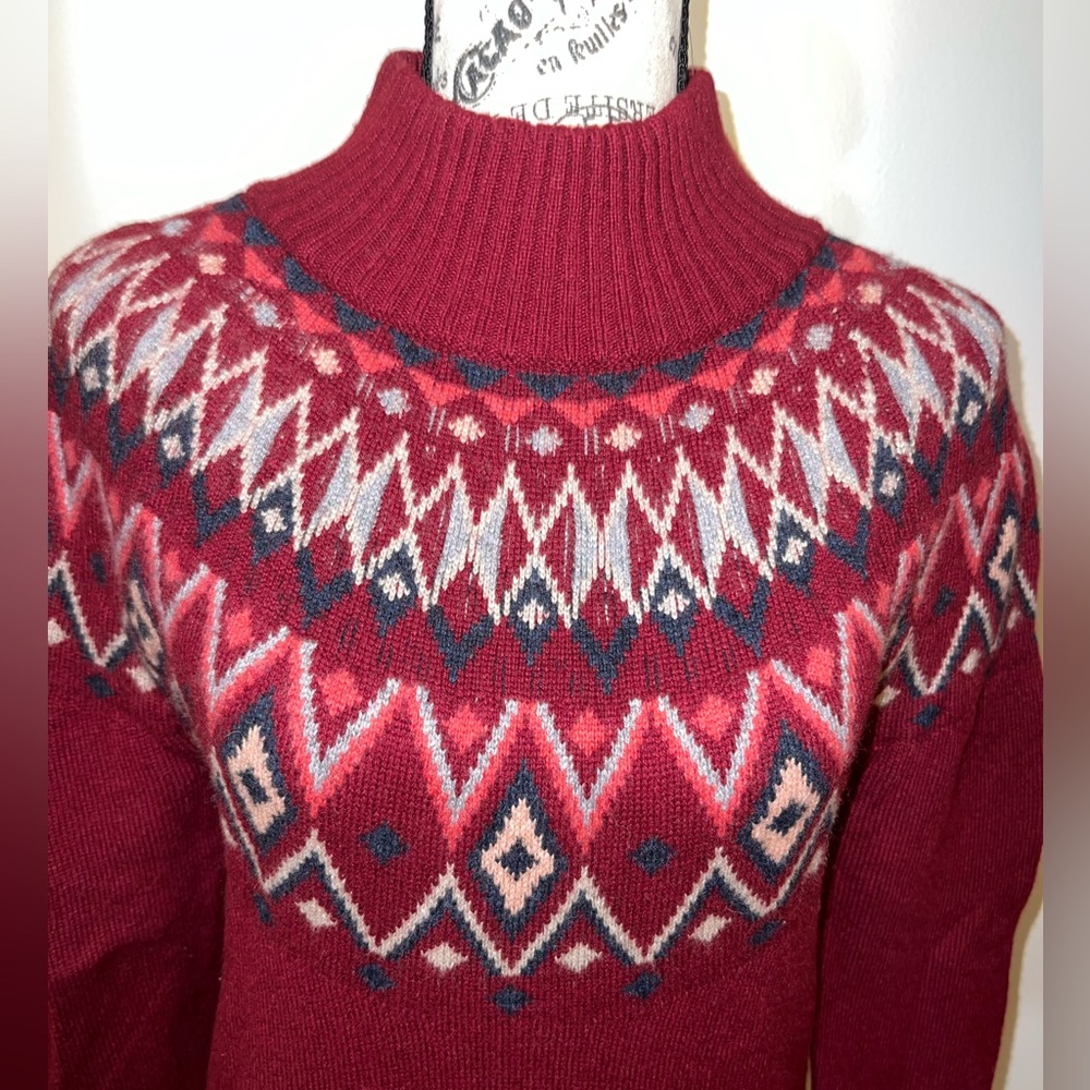 Sherpa Adventure Gear Fair Isle Turtleneck Sweater Red Nordic Knit Small - Picture 2 of 13